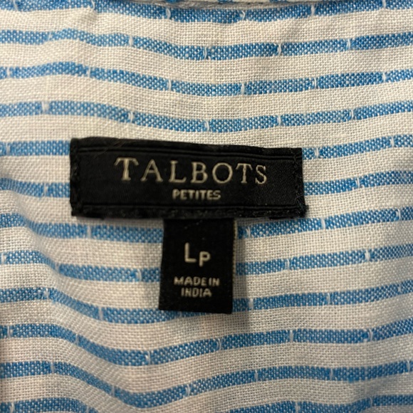 Talbots linen blue and white stripe button down size Large Petite - Picture 4 of 5